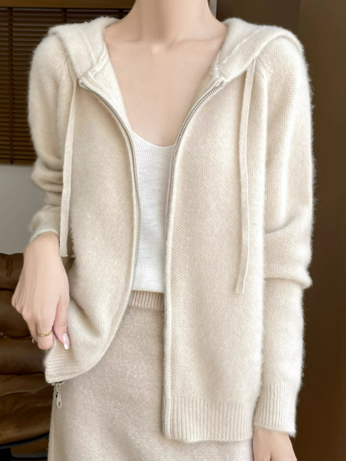 Women's Hooded Zip-Front Cardigan Relaxed Fit