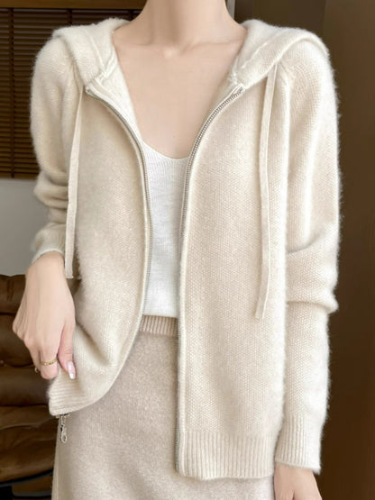 Women's Hooded Zip-Front Cardigan Relaxed Fit