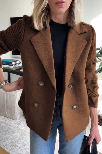 Women's Classic Knit Blazer with Double-Breasted Front