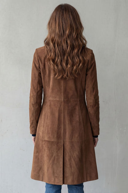 Women's Suede Longline Coat for Office Work