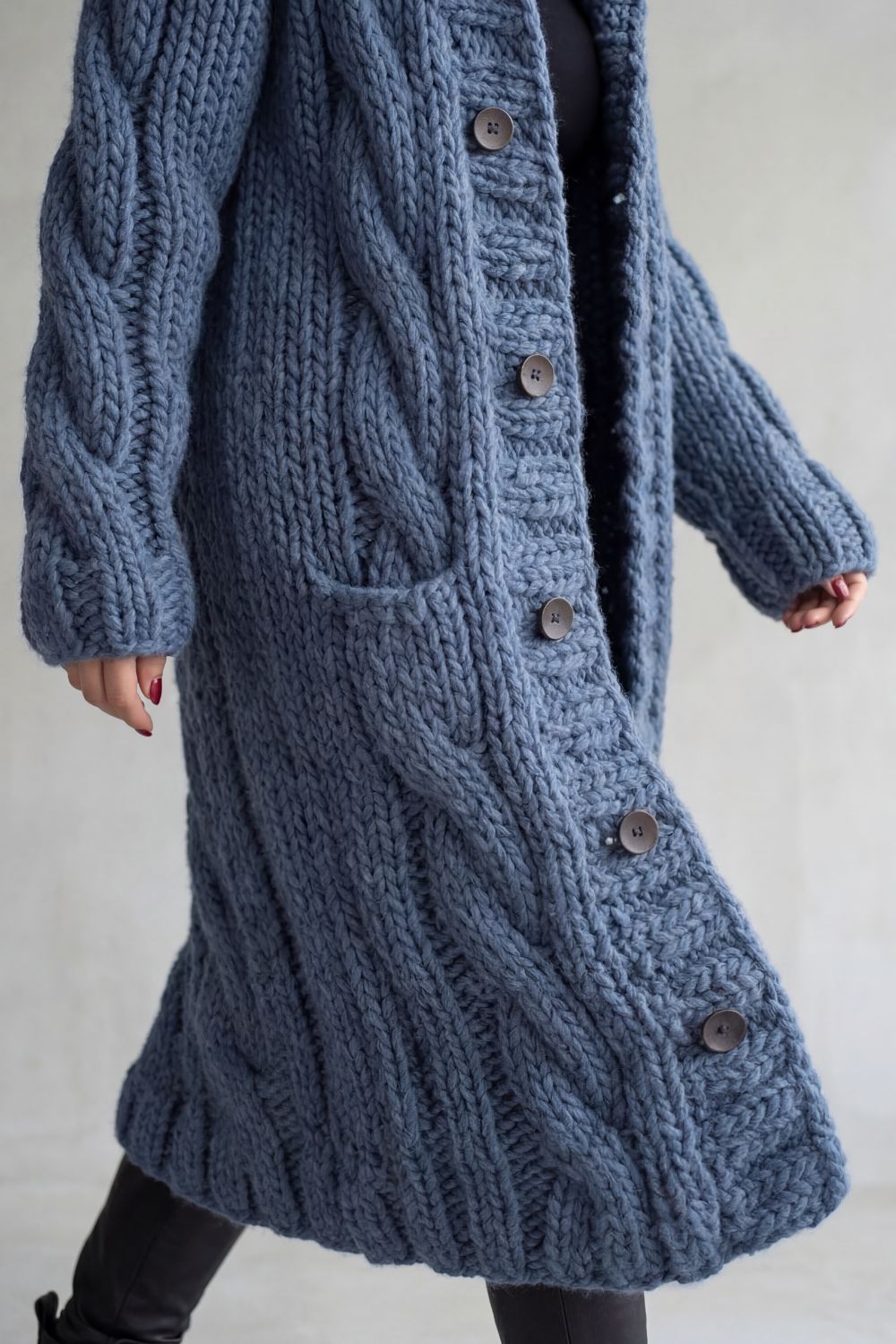 Women's Oversized Hooded Cable Knit Cardigan Coat