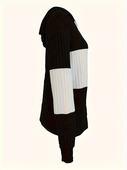 Women's Ribbed Colour-Block Zip-Up Hoodie