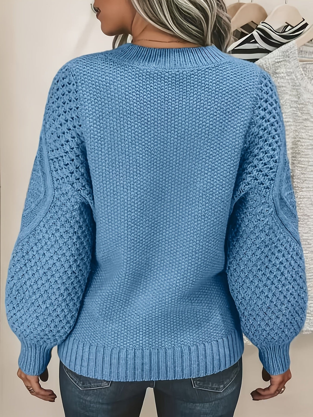 Women's Textured Knit Jumper Lantern Sleeve