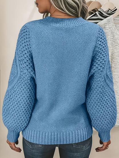 Women's Textured Knit Jumper Lantern Sleeve