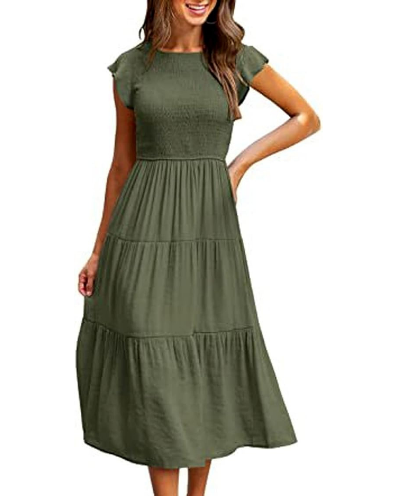 Women's A-Line Midi Dress with Ruffle Sleeves