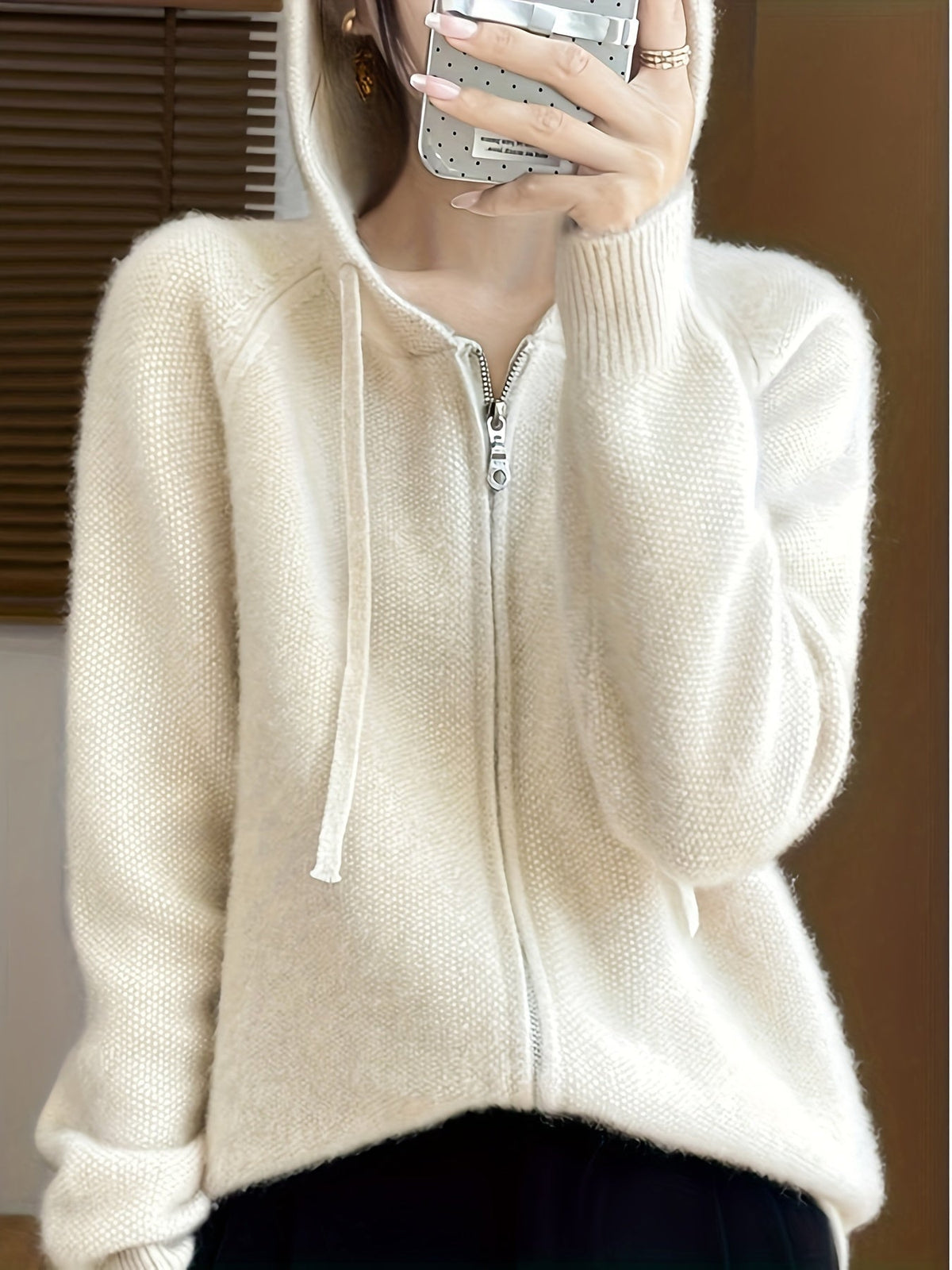 Women's Hooded Zip-Front Cardigan Relaxed Fit