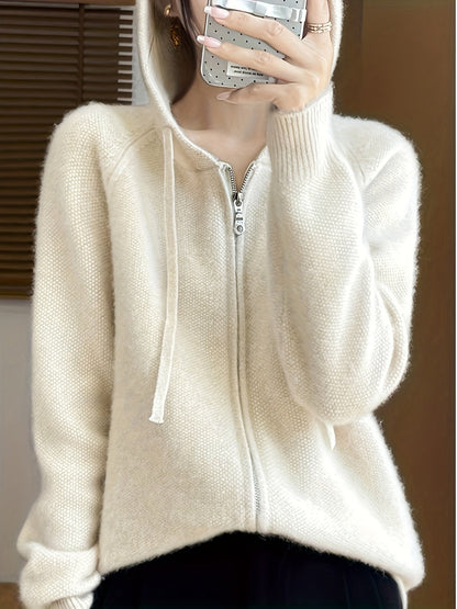 Women's Hooded Zip-Front Cardigan Relaxed Fit