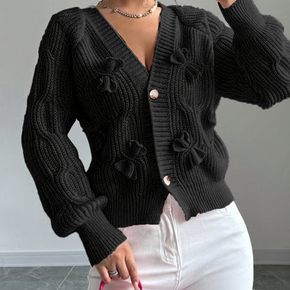 Women's Cable Knit Cardigan with Bow