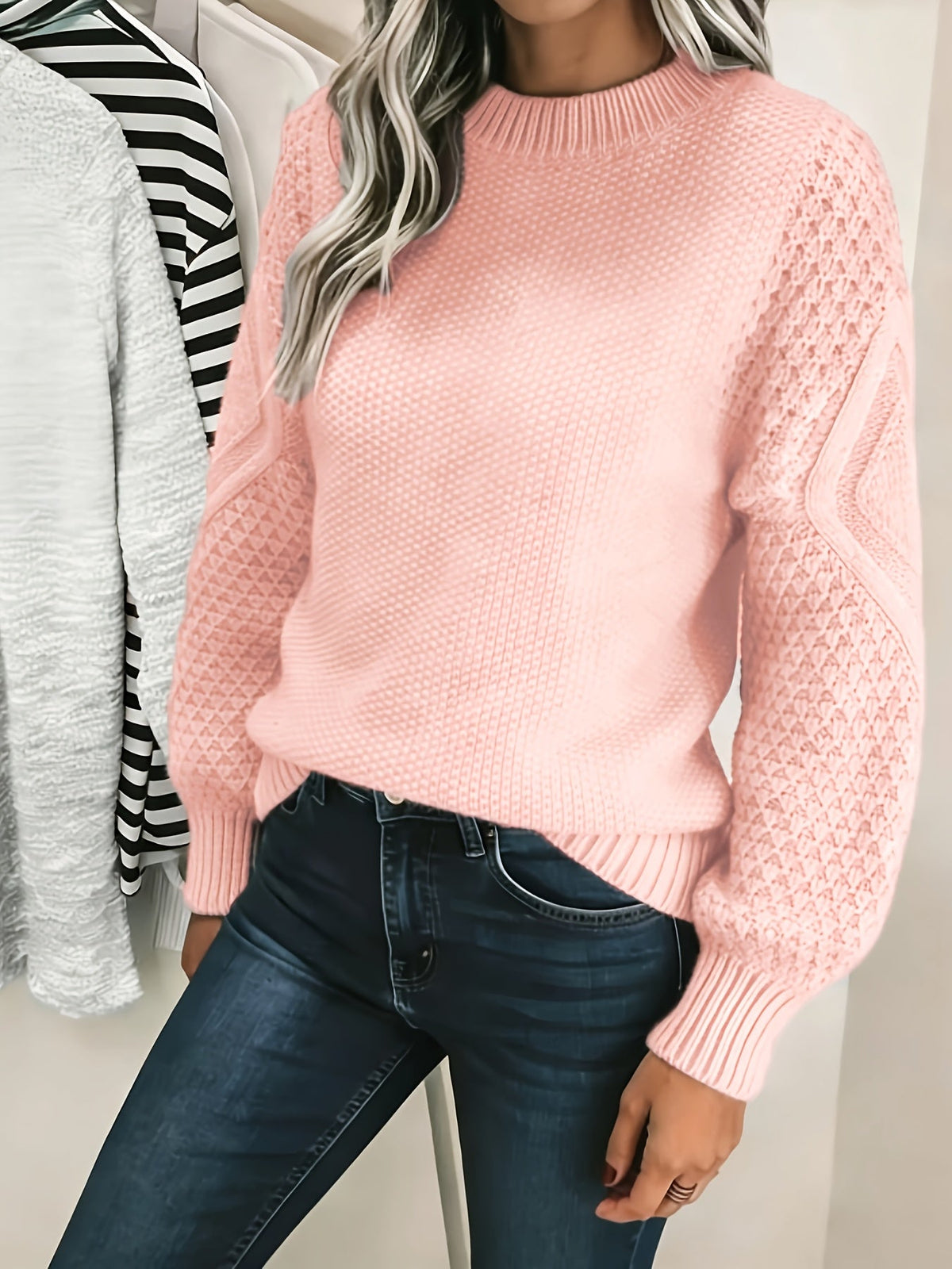 Women's Textured Knit Jumper Lantern Sleeve
