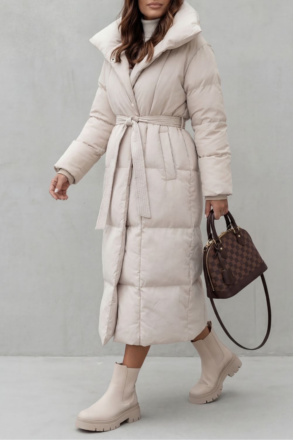 Women's Belted Long Puffer Coat for Cold Weather