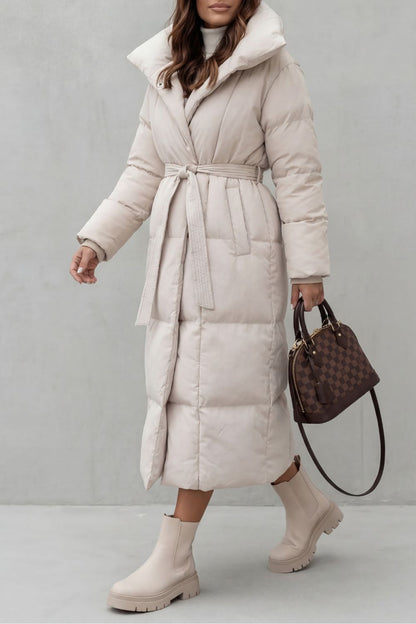 Women's Belted Long Puffer Coat for Cold Weather