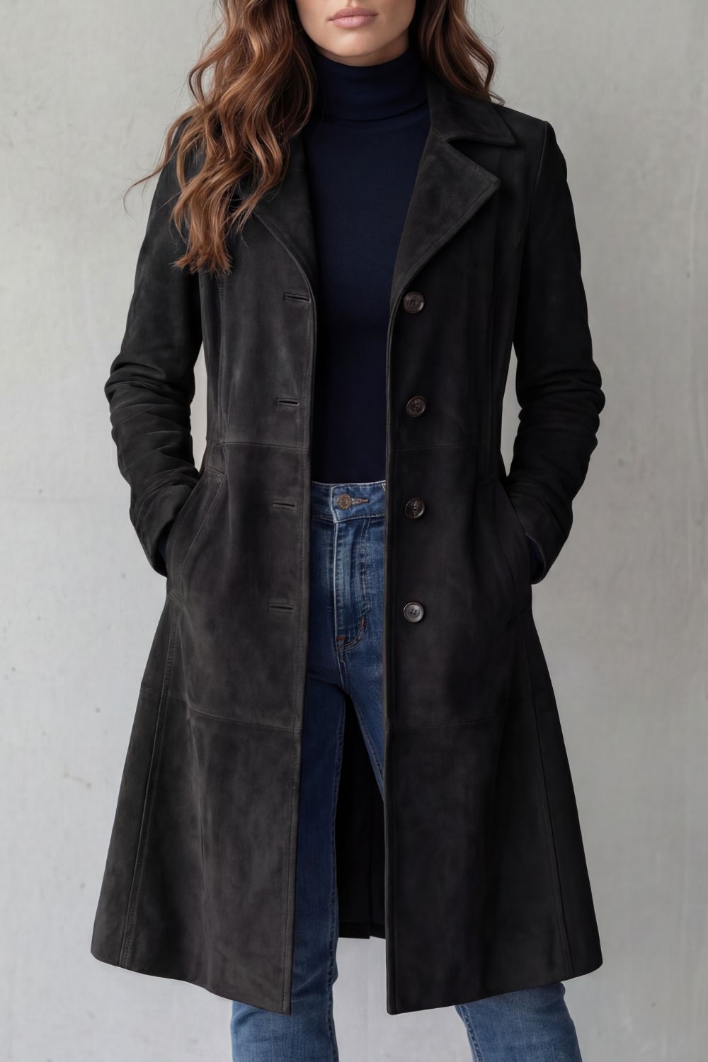 Women's Suede Longline Coat for Office Work