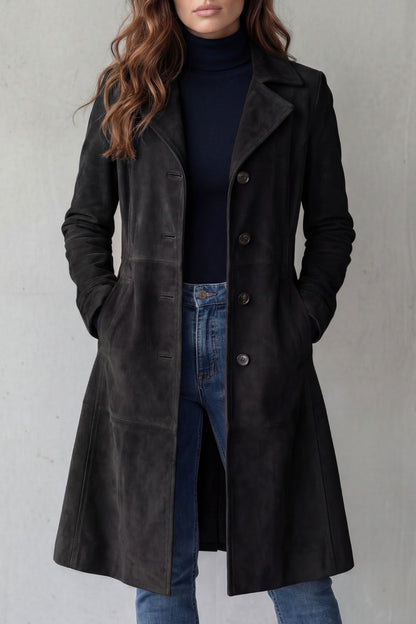 Women's Suede Longline Coat for Office Work