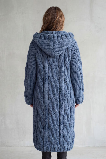 Women's Oversized Hooded Cable Knit Cardigan Coat