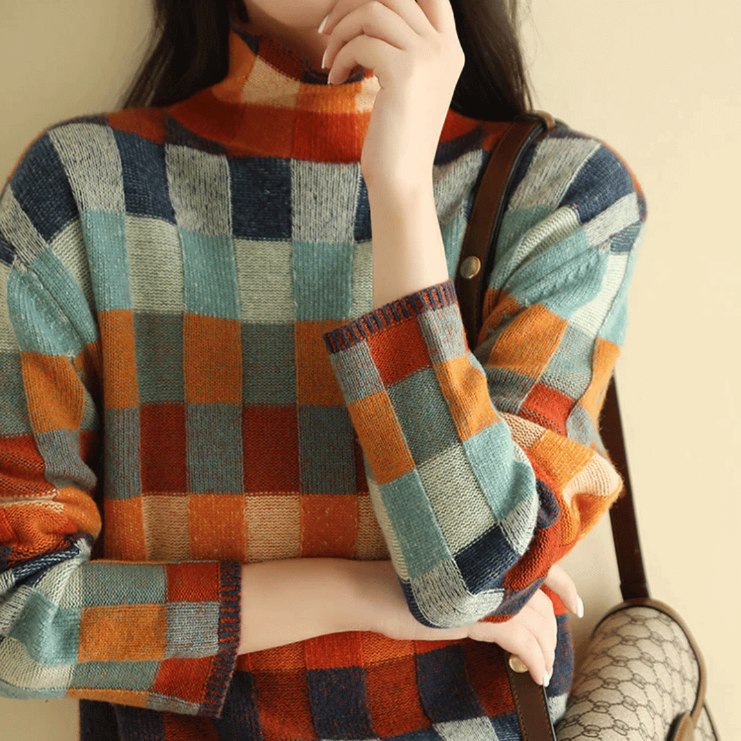 Women's Patchwork Knit Turtleneck for Weekend Wear