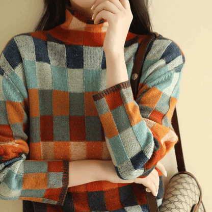 Women's Patchwork Knit Turtleneck for Weekend Wear