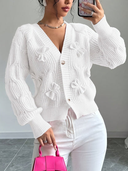 Women's Cable Knit Cardigan with Bow