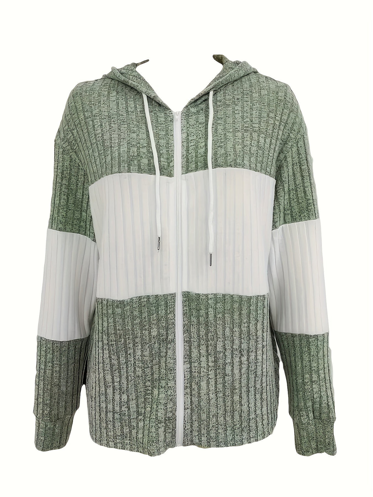 Women's Ribbed Colour-Block Zip-Up Hoodie