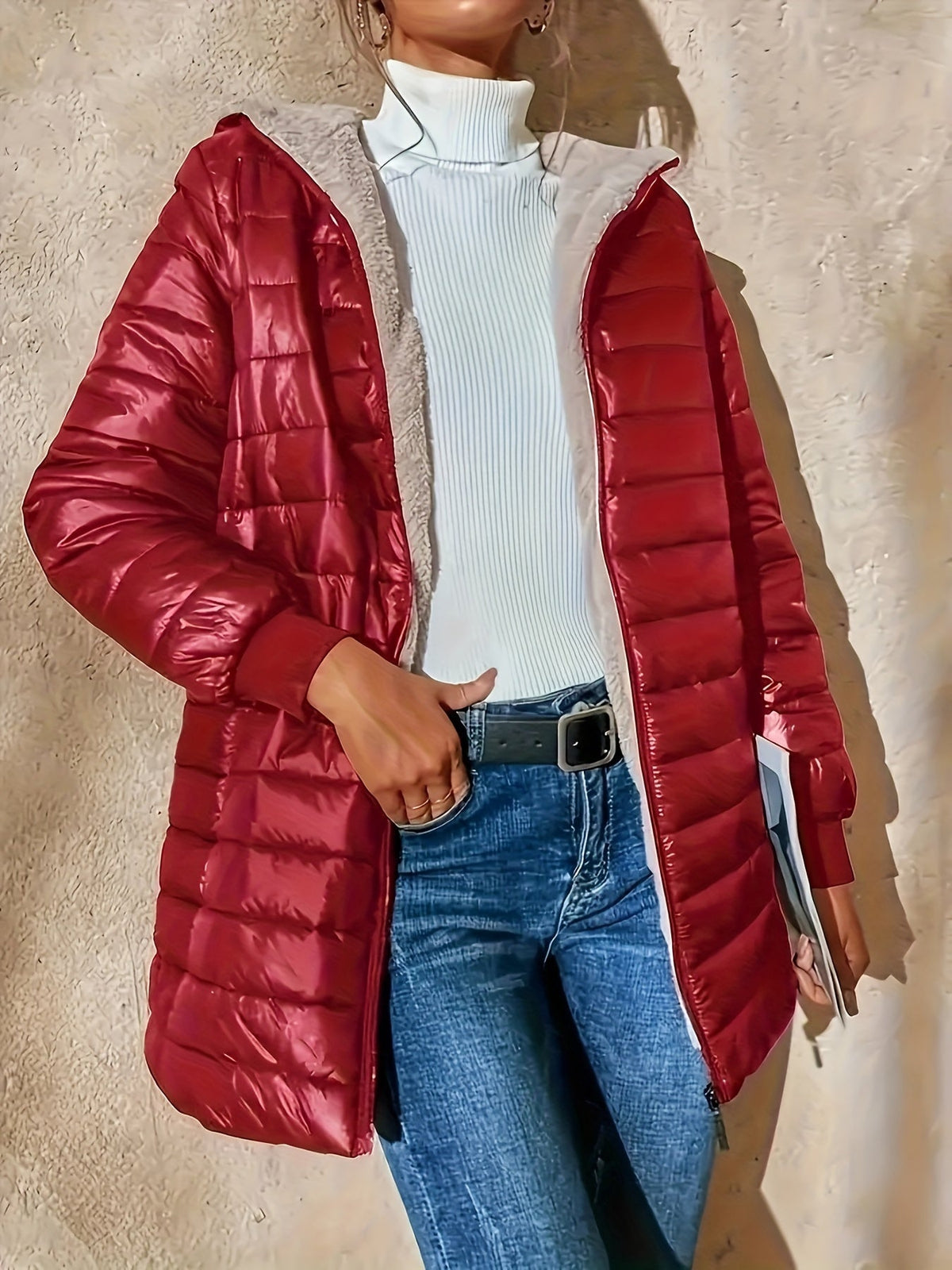 Women's Quilted Longline Coat with Full Zip