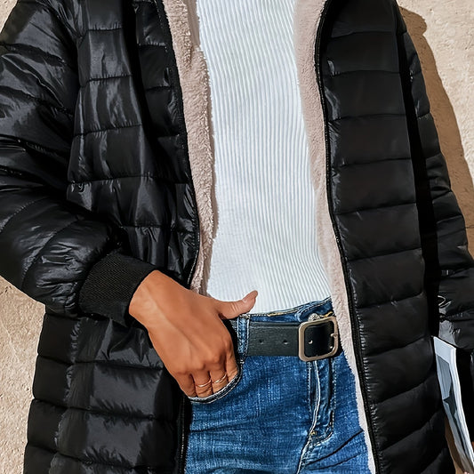 Women's Quilted Longline Coat with Full Zip