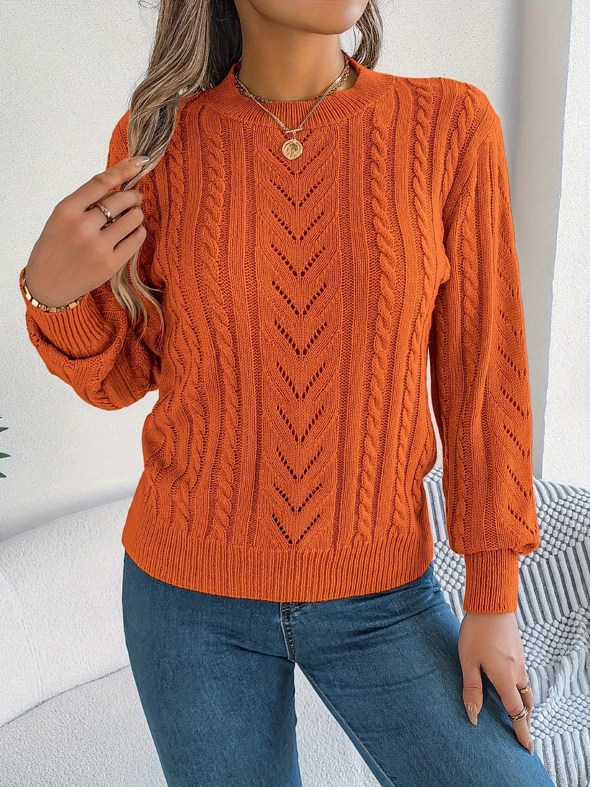 Women's Cable-Knit Textured Relaxed Sweater