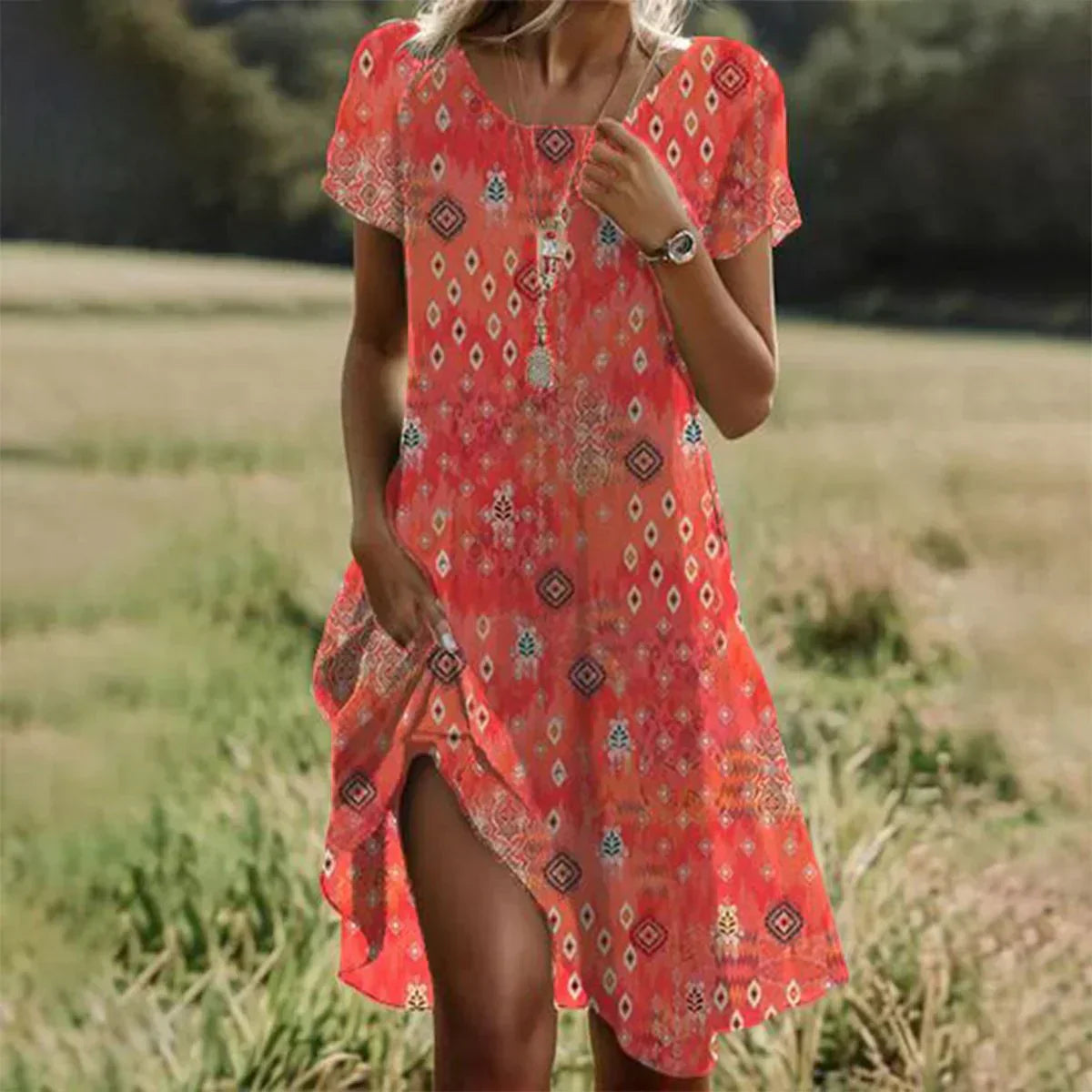 Women's Orange Midi Dress for Summer Outings