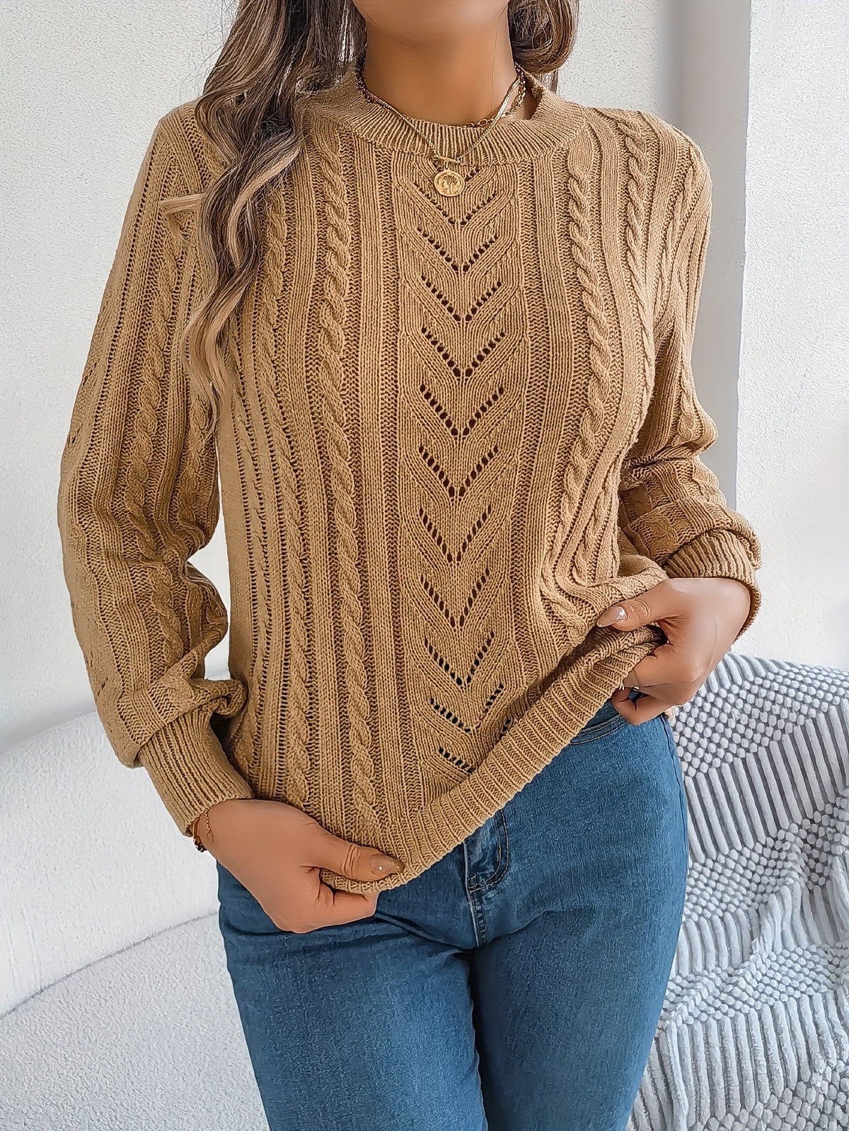 Women's Cable-Knit Textured Relaxed Sweater
