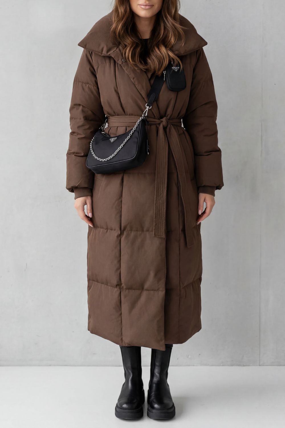 Women's Belted Long Puffer Coat for Cold Weather