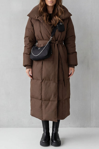 Women's Belted Long Puffer Coat for Cold Weather
