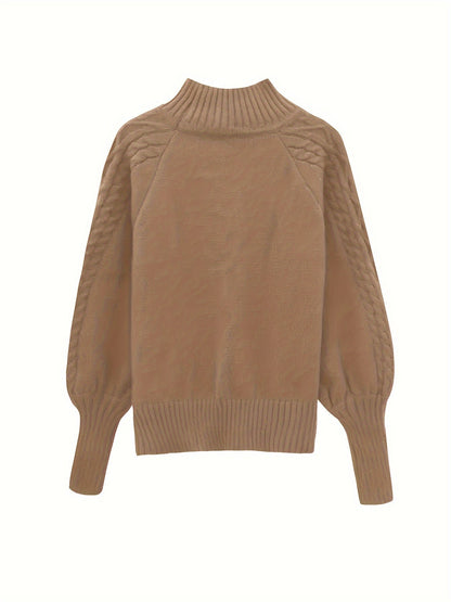Women's Relaxed Cable-Texture Half-Collar Jumper