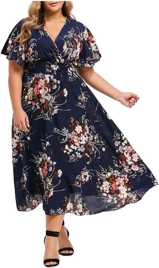 Women's Floral A-Line Midi Dress for Travel