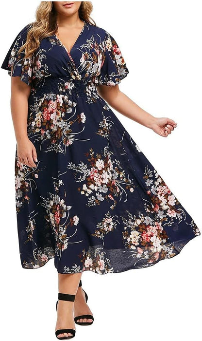 Women's Floral A-Line Midi Dress for Travel