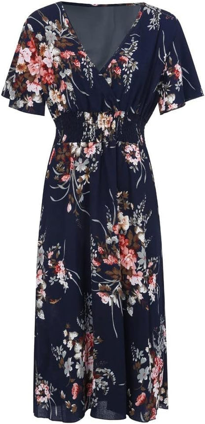 Women's Floral A-Line Midi Dress for Travel