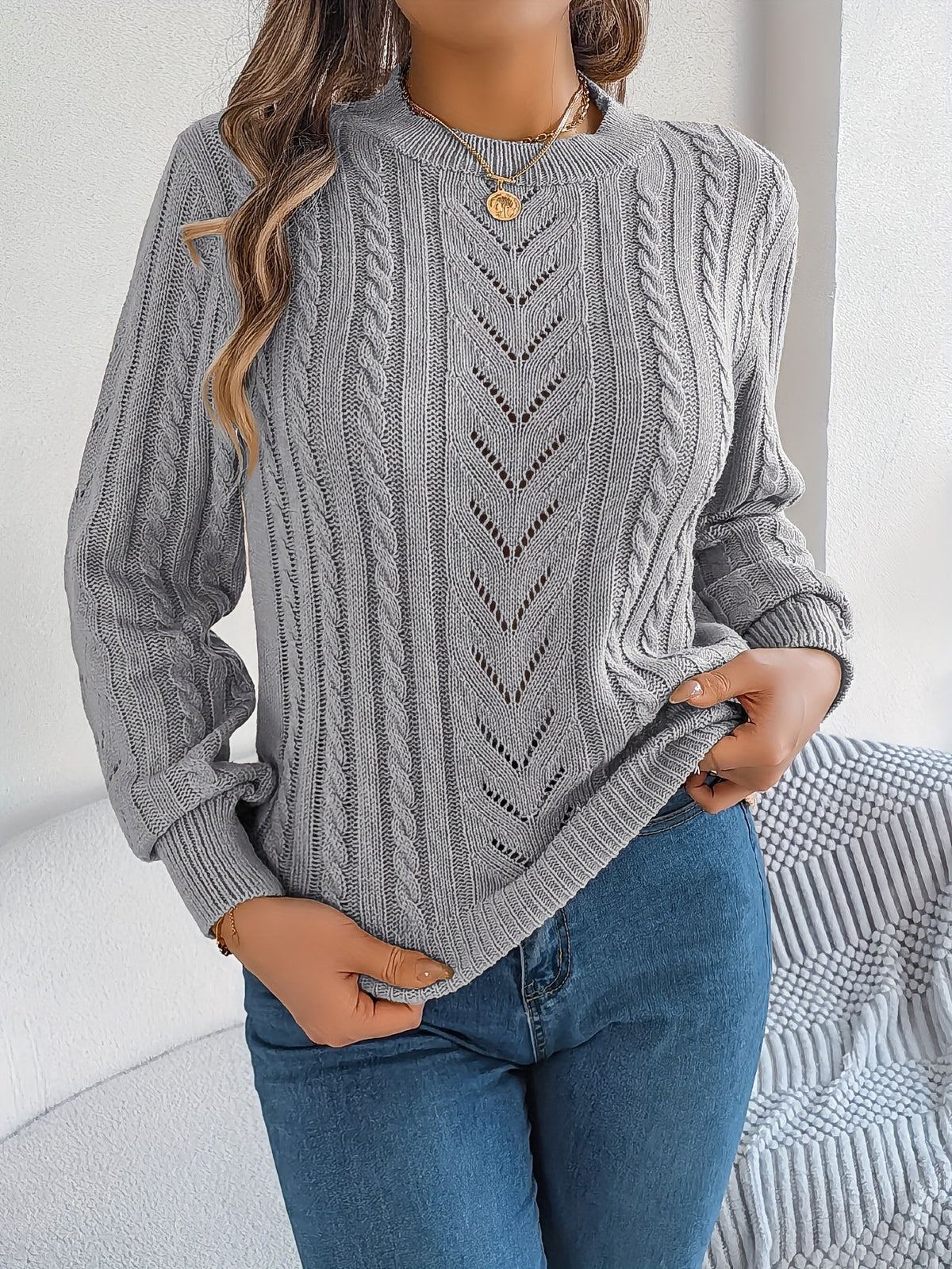 Women's Cable-Knit Textured Relaxed Sweater