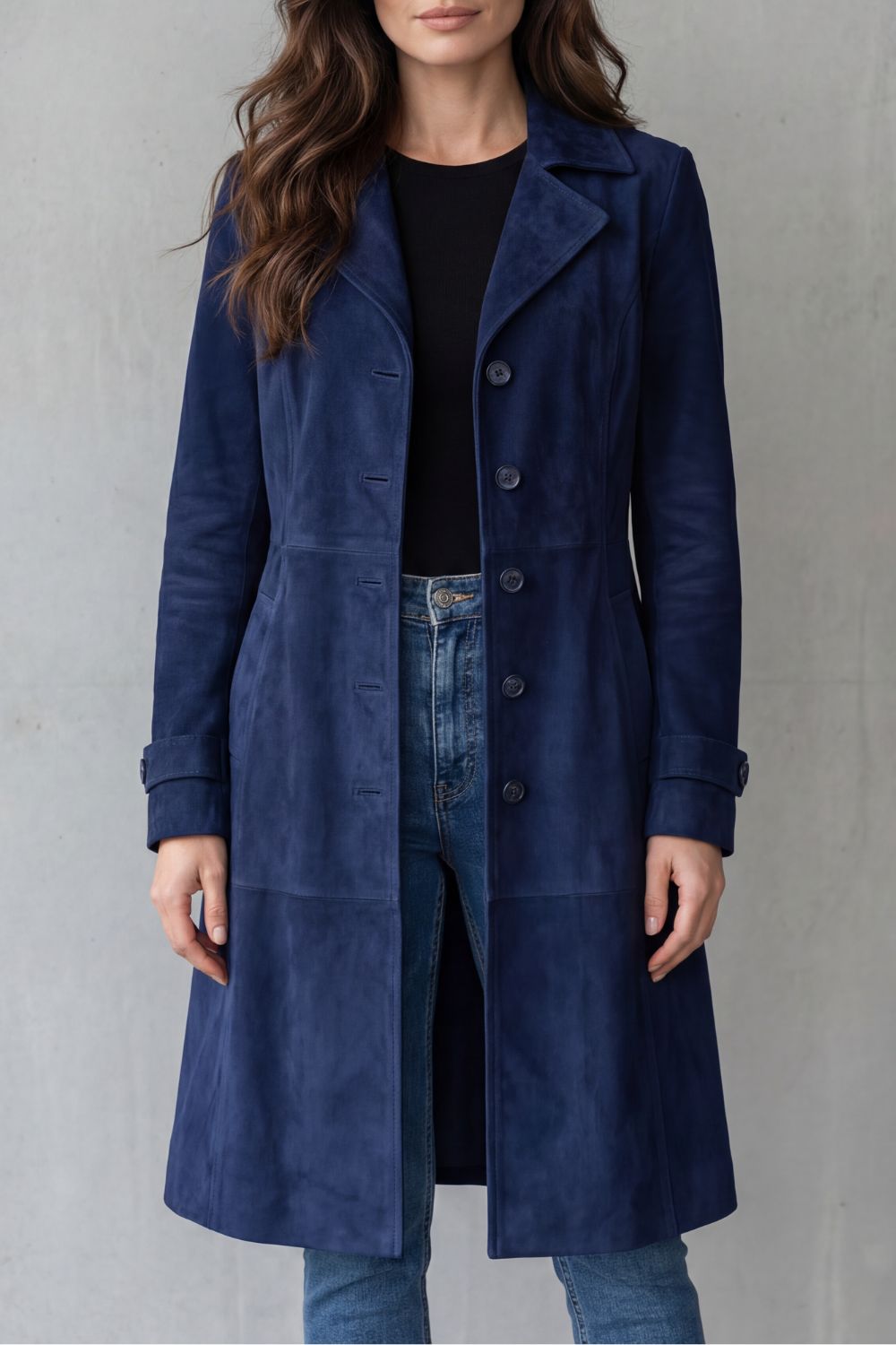 Women's Suede Longline Coat for Office Work
