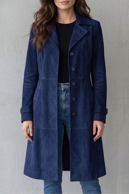 Women's Suede Longline Coat for Office Work