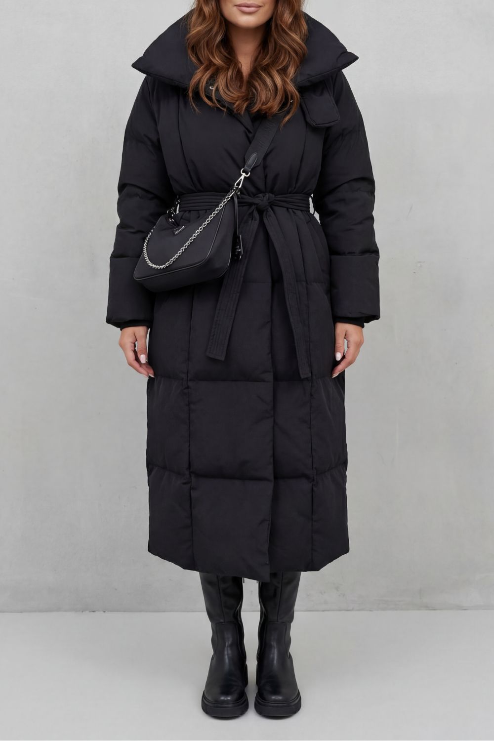 Women's Belted Long Puffer Coat for Cold Weather