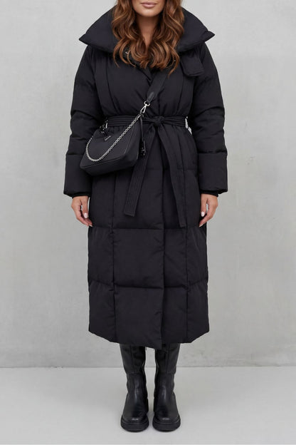 Women's Belted Long Puffer Coat for Cold Weather