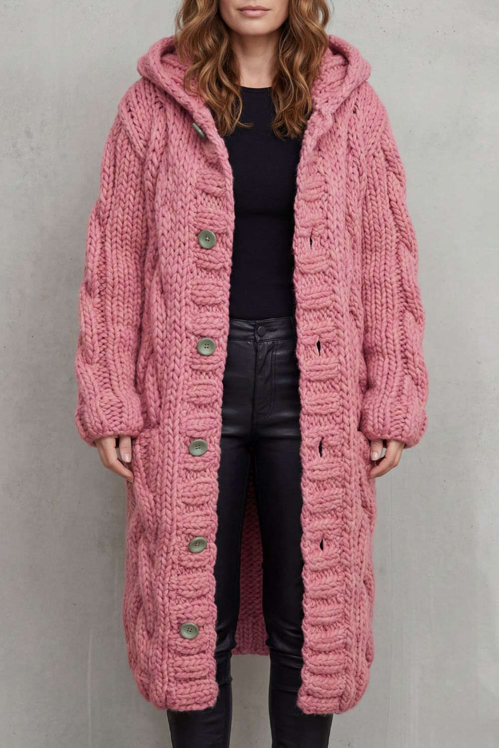 Women's Oversized Hooded Cable Knit Cardigan Coat