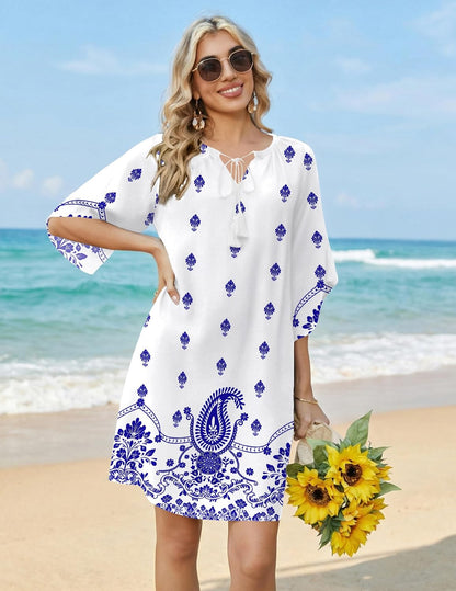 Women's Floral Tunic Dress for Beach Vacation