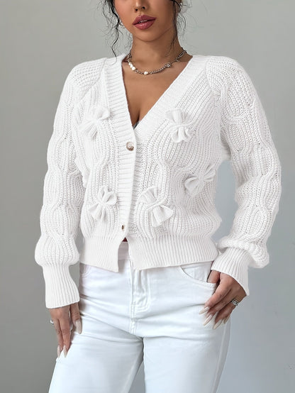 Women's Cable Knit Cardigan with Bow