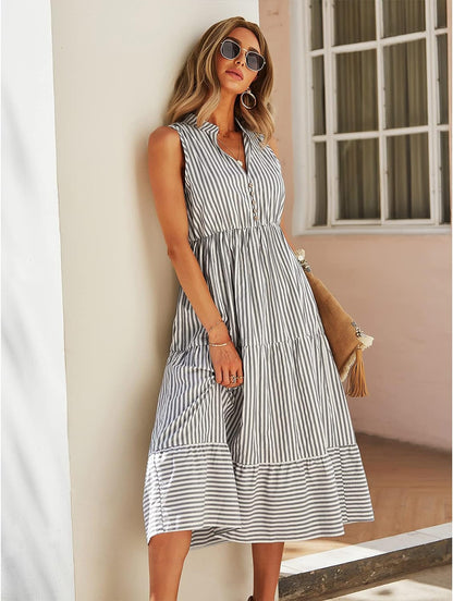Women's Casual Stripe Midi Dress for Warm Days