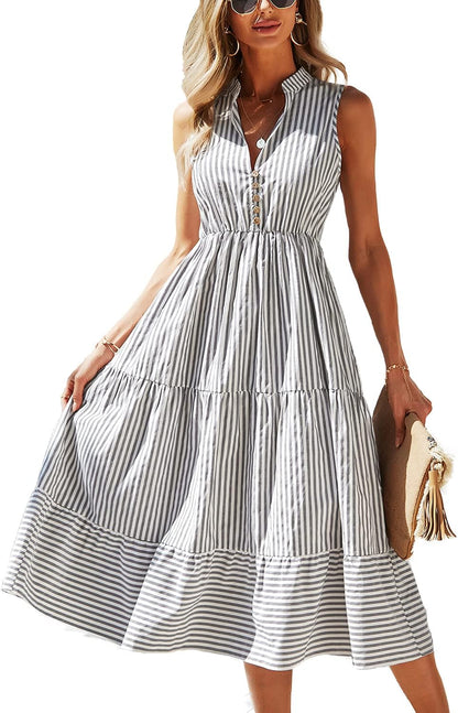 Women's Casual Stripe Midi Dress for Warm Days