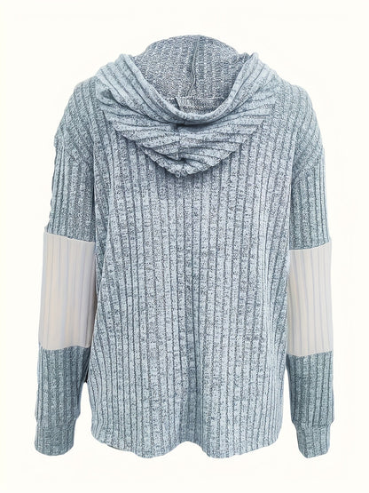 Women's Ribbed Colour-Block Zip-Up Hoodie