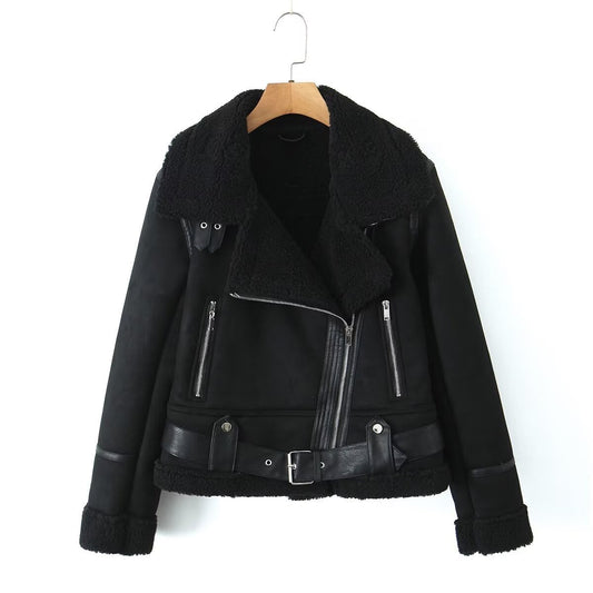 Women's Faux Suede Aviator Jacket with Sherpa Collar