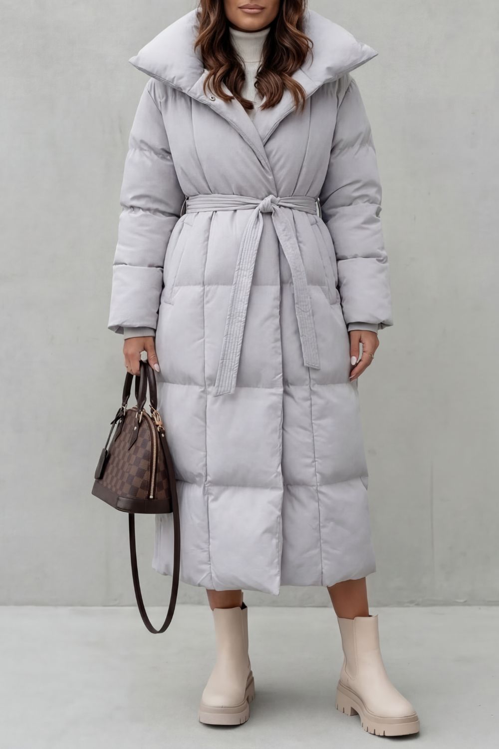 Women's Belted Long Puffer Coat for Cold Weather