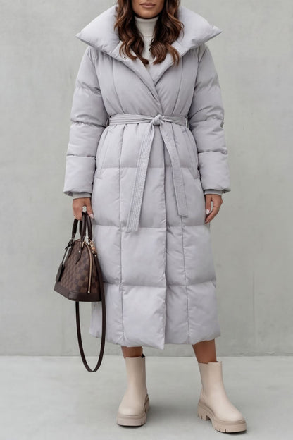 Women's Belted Long Puffer Coat for Cold Weather