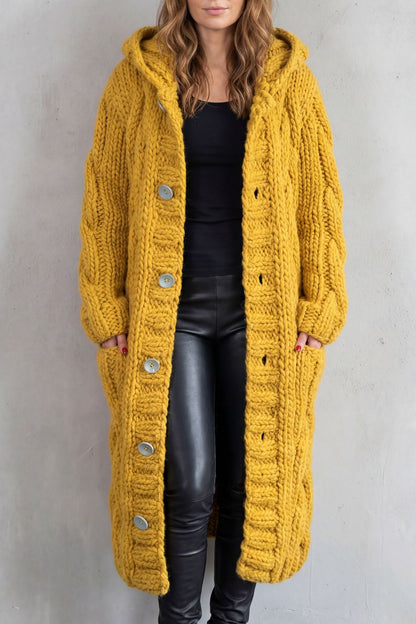 Women's Oversized Hooded Cable Knit Cardigan Coat