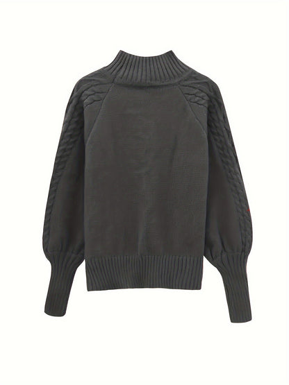 Women's Relaxed Cable-Texture Half-Collar Jumper