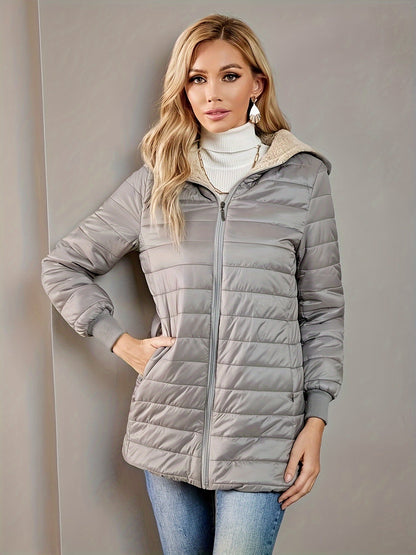 Women's Quilted Longline Coat with Full Zip